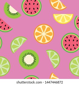 Seamless Pattern Fruits Kiwi Watermelon