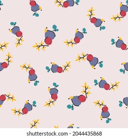 Seamless pattern with fruits and leaves. Apples and figs. Trendy cute vector illustration, background, wrapping paper