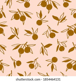 Seamless pattern with fruits and leaves. Vector illustration.
