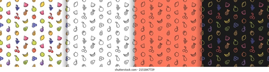 seamless pattern with fruits in a linear style. vector illustration for packaging.