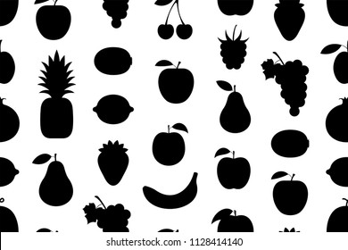 Seamless pattern with fruits, Monochrome style. isolated on white background
