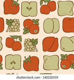 seamless pattern with fruits on beige background