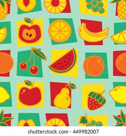 Seamless pattern with fruits on blue background. Art vector illustration 