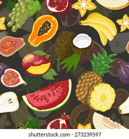 Seamless pattern with fruits on dark background