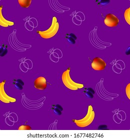 Seamless pattern with fruits on a purple background