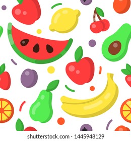 Seamless pattern with fruits on white background. Flat style vector illustration. Suitable for wallpaper, wrapping or textile