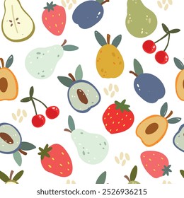 Seamless pattern with fruits on white background. Vector illustration