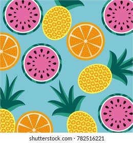 seamless pattern fruits pineapple orange and watermelon