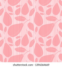 Seamless pattern with fruits and plum leaves of different sizes. Textured surface of the Ornamental plum. For decor and design of fabric, paper, packaging, Wallpaper.Delicate peach color.