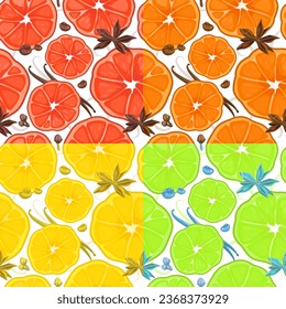 Seamless pattern with fruits and spices. Wallpaper with orange, lime, lemon and grapefruit.