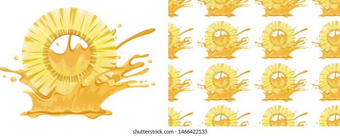 Seamless pattern of fruits with a splash on white illustration