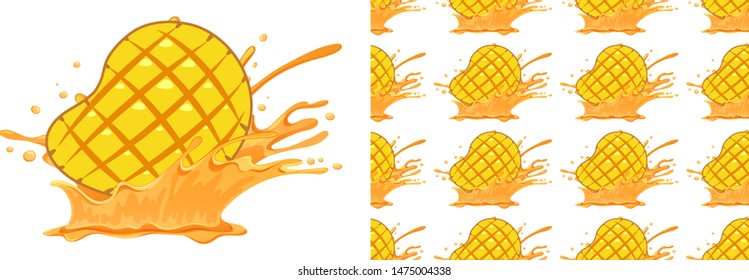Seamless pattern of fruits with a splash on white illustration