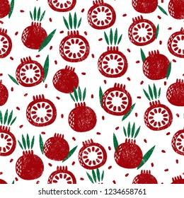 Seamless pattern with fruits. Stamp textured. Great for fabric, textile, wrapping paper. Vector Illustration