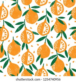 Seamless pattern with fruits. Stamp textured. Great for fabric, textile, wrapping paper. Vector Illustration