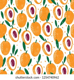 Seamless pattern with fruits. Stamp textured. Great for fabric, textile, wrapping paper. Vector Illustration