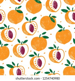 Seamless pattern with fruits. Stamp textured. Great for fabric, textile, wrapping paper. Vector Illustration