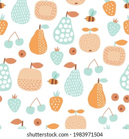 Seamless pattern with fruits: summer vibes. Creative  texture for fabric, wrapping, textile, wallpaper, apparel. Vector illustration.