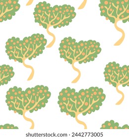 seamless pattern with fruits trees in a simple flat style. Template for design, print, background, wallpaper, wrapping