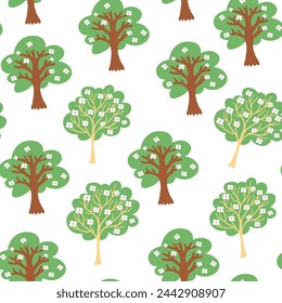 seamless pattern with fruits trees in a simple flat style. Template for design, print, background, wallpaper, wrapping