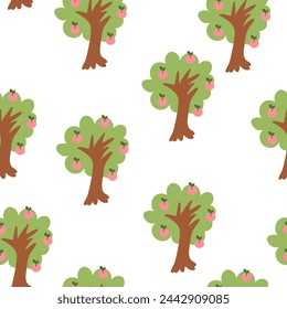 seamless pattern with fruits trees in a simple flat style. Template for design, print, background, wallpaper, wrapping