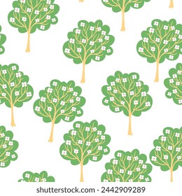 patrón sin fisuras con árboles frutales en un estilo plano simple. Plantilla para diseño, impresión, fondo, papel pintado, envoltura