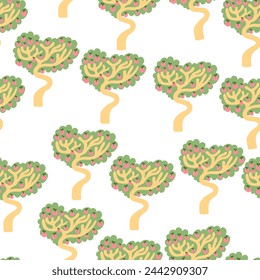 seamless pattern with fruits trees in a simple flat style. Template for design, print, background, wallpaper, wrapping