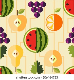 Seamless pattern of fruits, trendy flat style