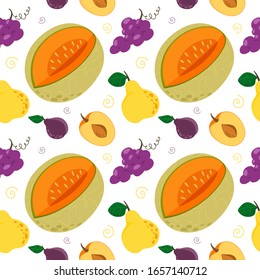 Patrón sin inconvenientes con frutas. Patrón vectorial en estilo plano de caricatura.