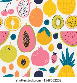 Seamless pattern with fruits. Vector Hand drawn background for design and card, covers, package, wrapping paper.  