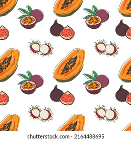 Seamless pattern with fruits. Vector hand drawn illustration. EPS