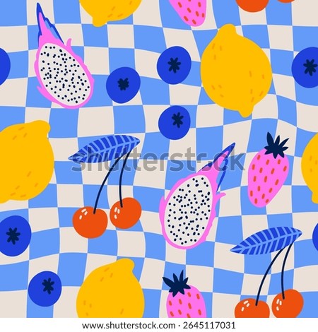 Seamless pattern with fruits. Vector Hand drawn background for design and card, covers, package, wrapping paper.  