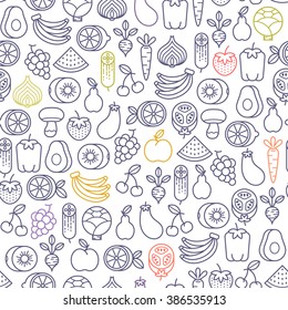 Seamless Pattern With Fruits And Vegetables Icons