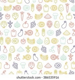 seamless pattern with fruits and vegetables icons