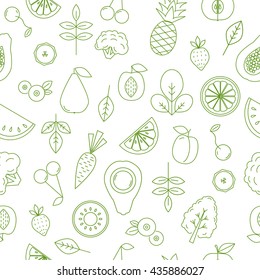 Seamless pattern with fruits and vegetables in modern thin line style