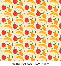 Seamless pattern with fruits and vegetables on a light background.