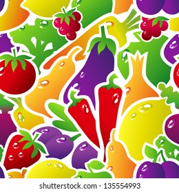 Seamless pattern with fruits and vegetables. Vector illustration of fruits background.