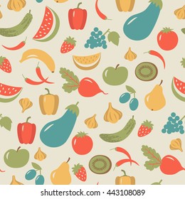 Seamless pattern with fruits and vegetables. Vector illustration.