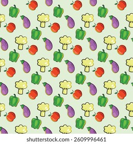 Seamless Pattern of Fruits and Vegetables in Vibrant Colors
