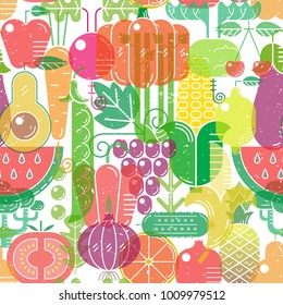 Seamless pattern with fruits and vegetables.Textured illustration with transparent effect.Design for banners,flayers, brochures, advertising, covers, print, poster. Design for cafe, restaurant menu.