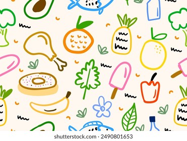 seamless pattern fruts, food Print design for fashionable. Fruit trendy summer fabric.