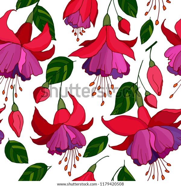seamless pattern with\
fuchsia flowers