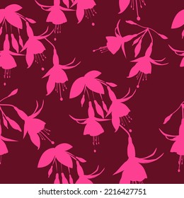 Seamless pattern of fuchsia flowers, floral vector background for textile, wallpaper