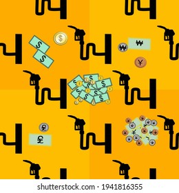 Seamless pattern of Fuel Pump . Fuel Pump icon .Petrol pump. Gas station, Fuel background.  flat design .Gasoline pump nozzle with drop.
