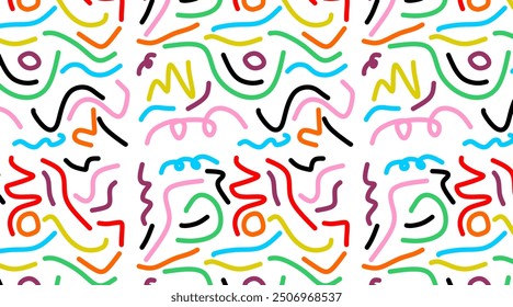 seamless pattern with full color, minimalist and creative style for children to learn easily, simple children's scribbles