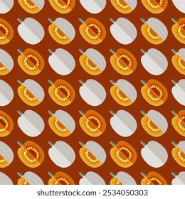 Seamless pattern with Full Moon pumpkin. Winter squash. Vegetables. Flat style. Isolated vector illustration.