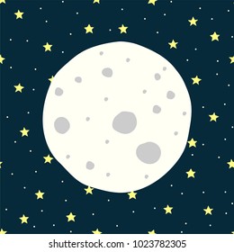 Seamless pattern with full moon and stars. Children's pattern. Vector Illustration.