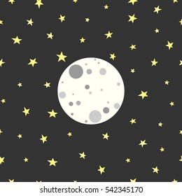 Seamless pattern with full moon and stars. Children's pattern. Vector Illustration.