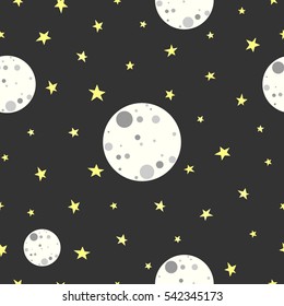 Seamless pattern with full moon and stars. Children's pattern. Vector Illustration.