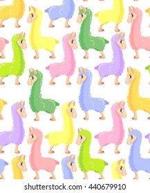 Seamless pattern with a fun bright colored llamas for kids textile or prints