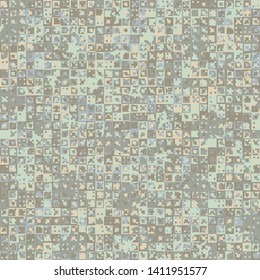 Seamless pattern. Fun camouflage composed of multi-colored squares and randomly placed five-pointed stars. Fashionable color combinations.